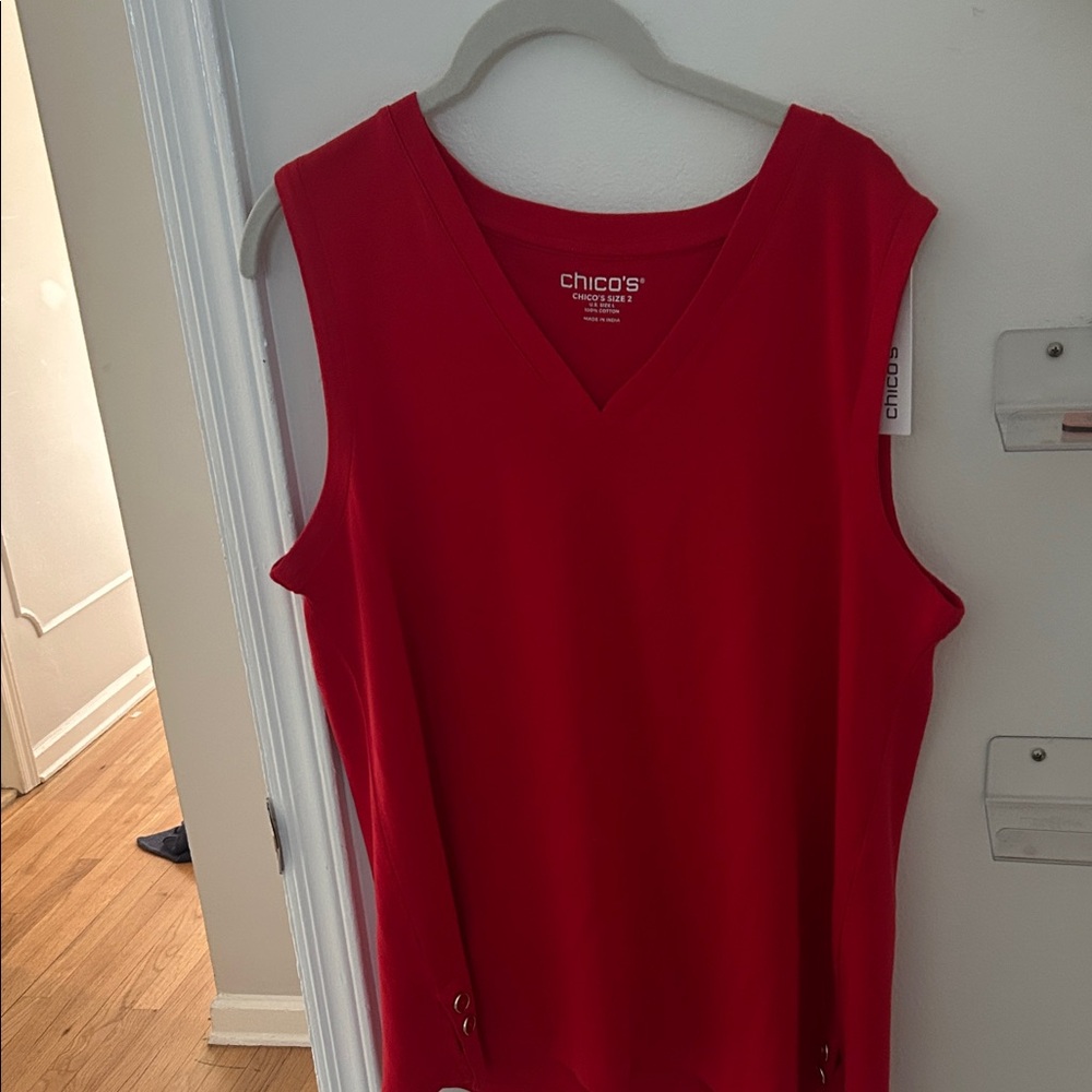 Chico's V-Neck Sleeveless Knit Tank in Bright Red